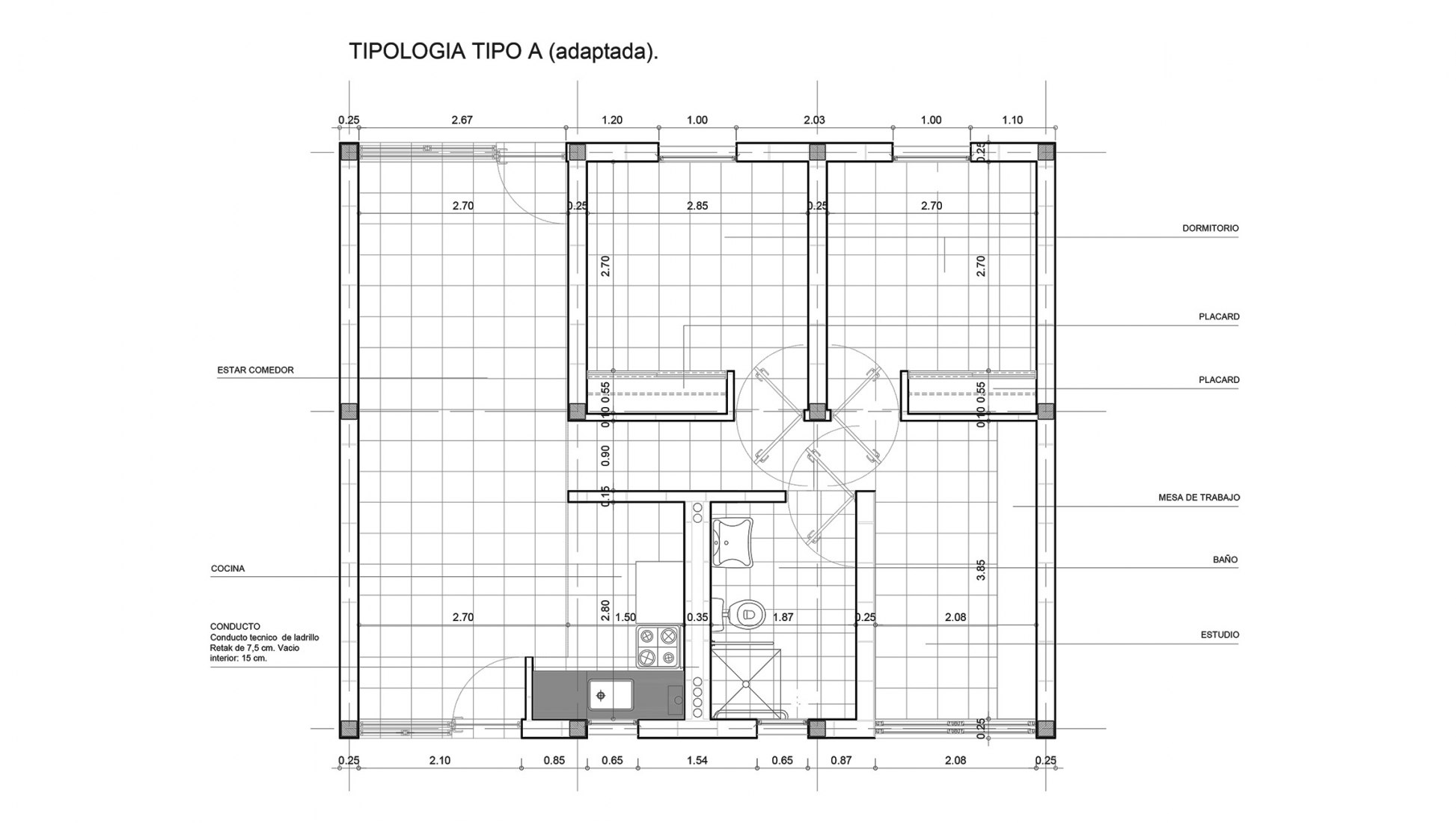 Adapted A tipology floor plan. UNL-ATE University Residency Complex by Marcelo Saba.