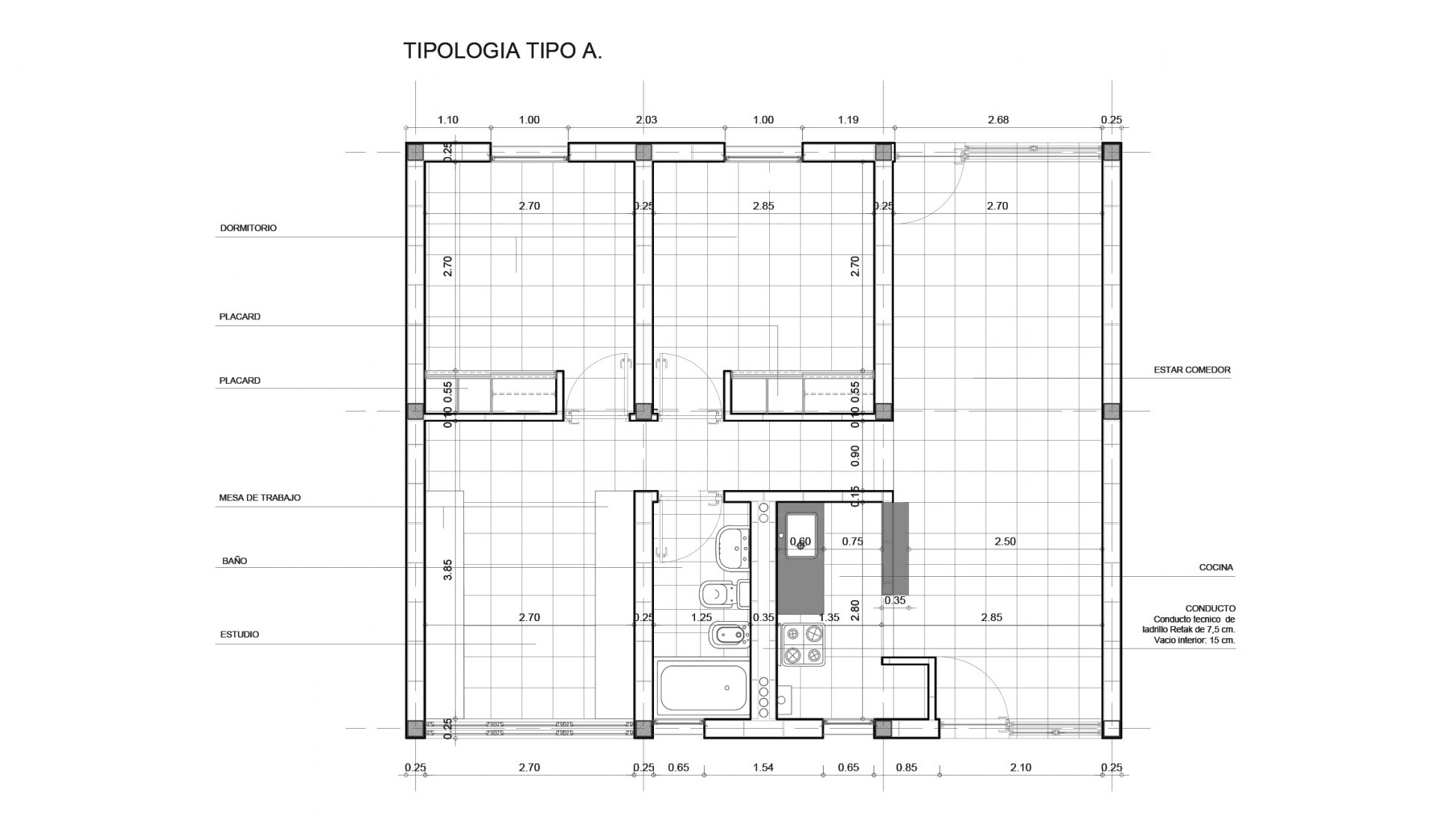 A tipology floor plan. UNL-ATE University Residency Complex by Marcelo Saba.