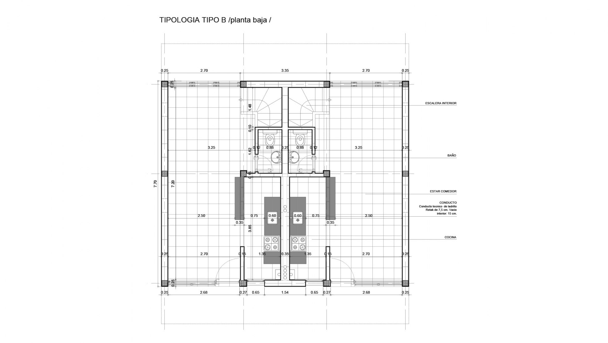 B tipology ground floor plan. UNL-ATE University Residency Complex by Marcelo Saba.
