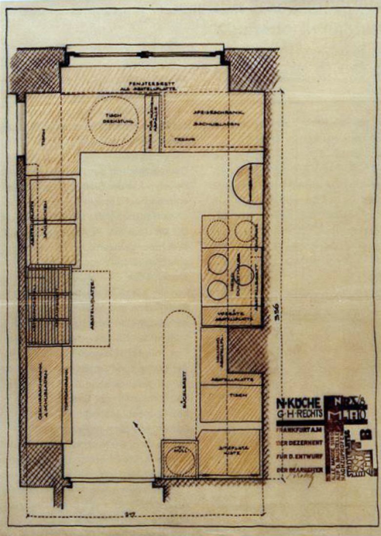 Frankfurter Küche – Floor plan, 1927. Courtesy by  Universität für angewandte Kunst, Wien,  © Kunstsammlung und Archiv
