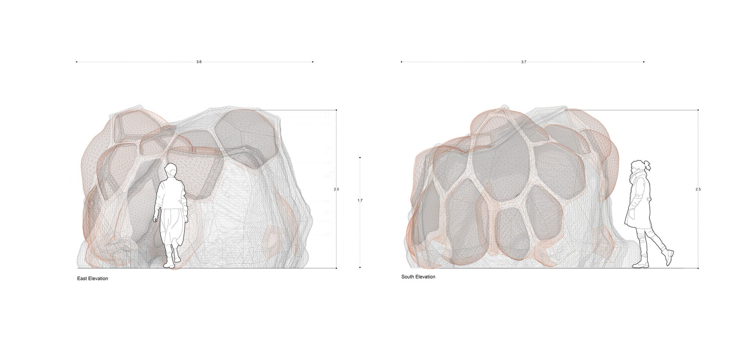 East and South elevation. Breeding Space by María Mallo.