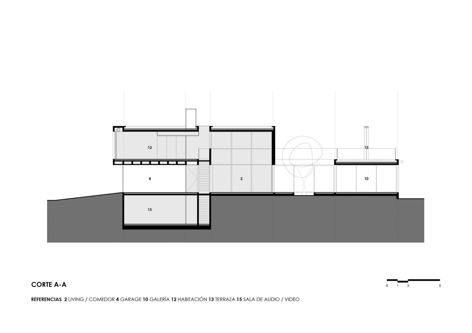Section A-A. Golf House by Mariano Fiorentini.