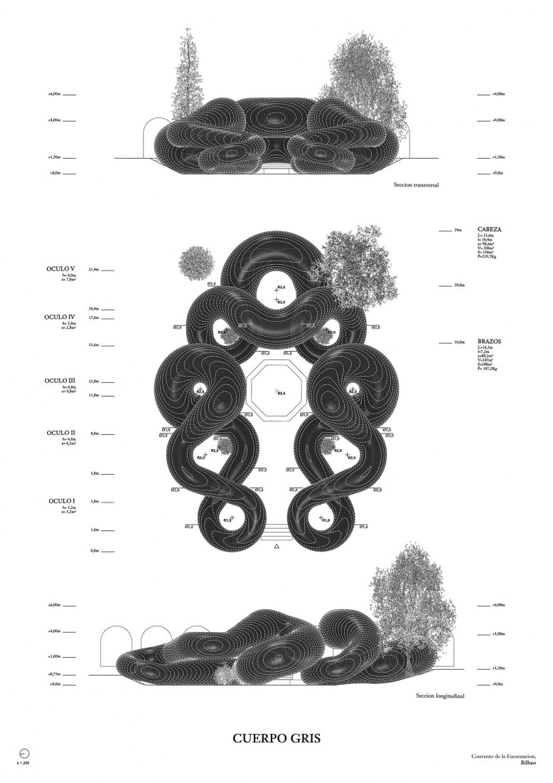 Planta y alzados. CUERPO GRIS de Martillo Neumático