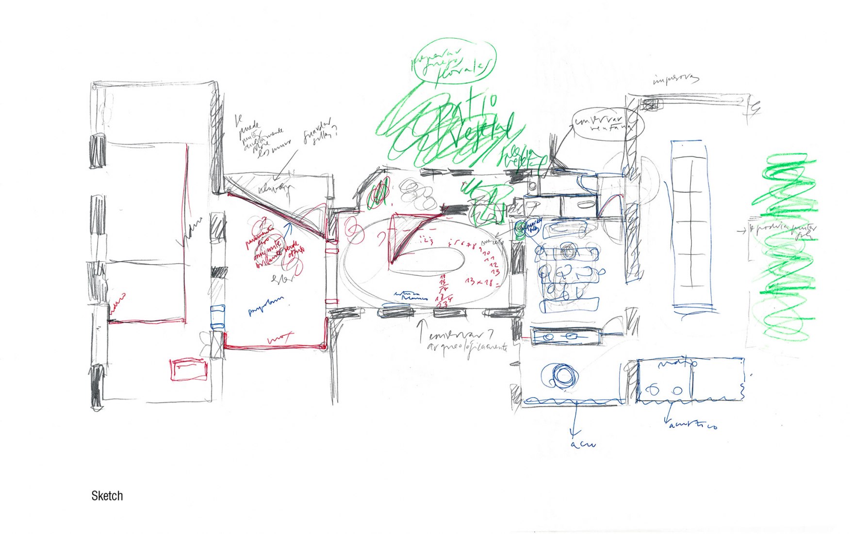 Croquis de planta primera. Espacio Banc Sabadell por mateo arquitectura.