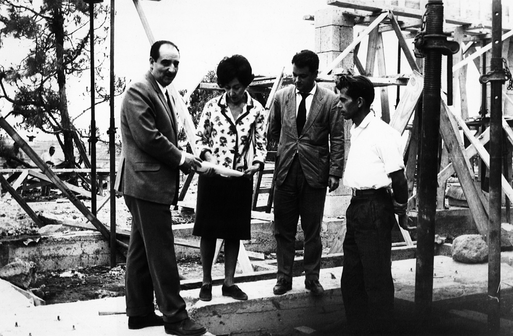 Matilde Ucelay visiting a construction site around 1970. 