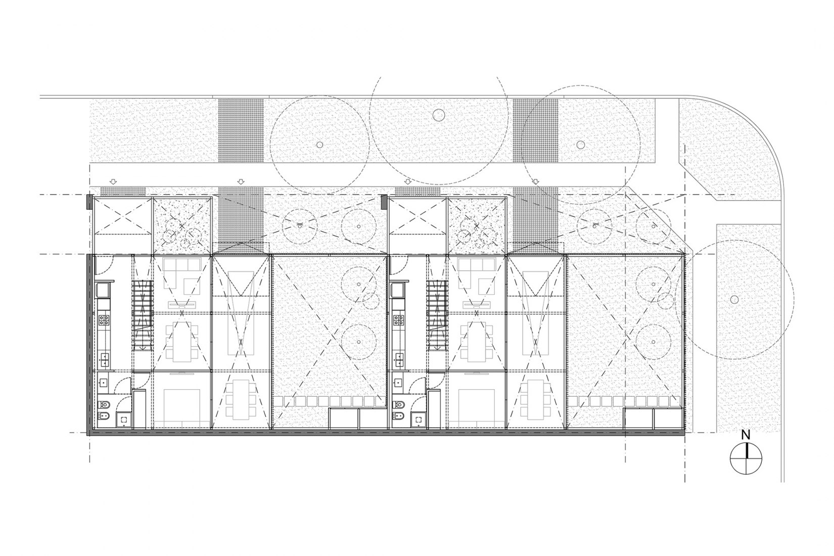 Planta baja. Dos casas metálicas por Mauricio Morra Arquitectos. Fotografía por Ramiro Sosa.