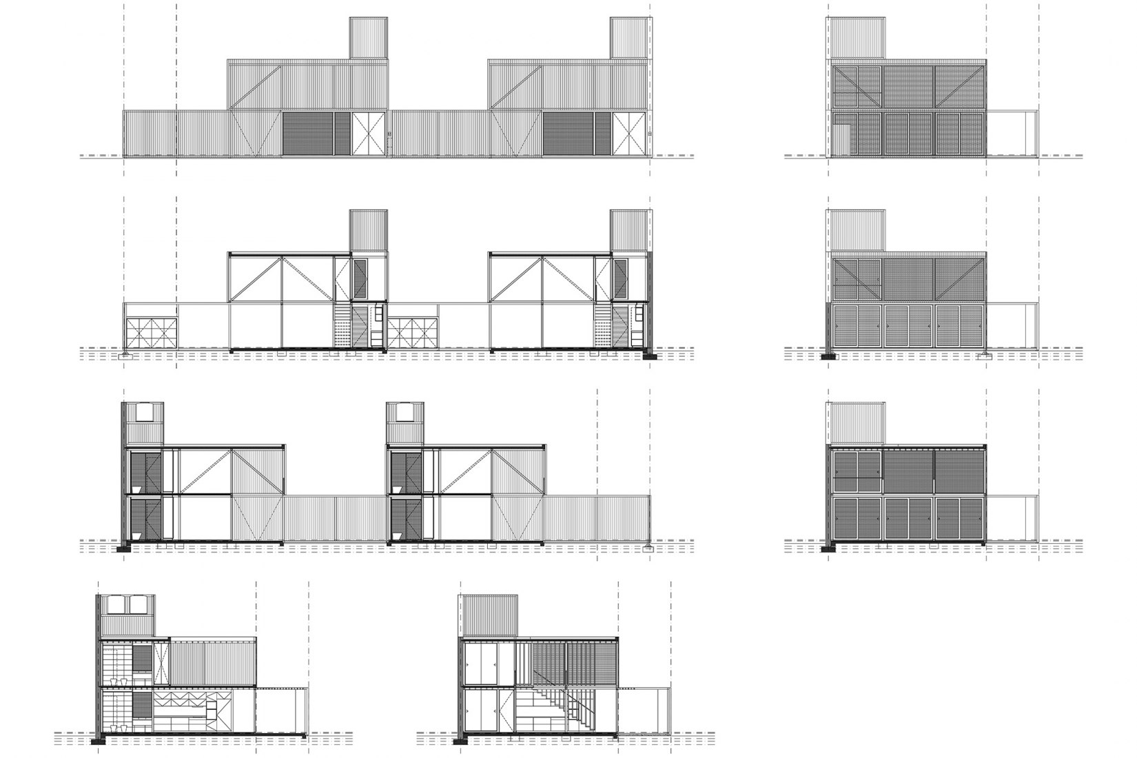 Alzados y secciones. Dos casas metálicas por Mauricio Morra Arquitectos. Fotografía por Ramiro Sosa.