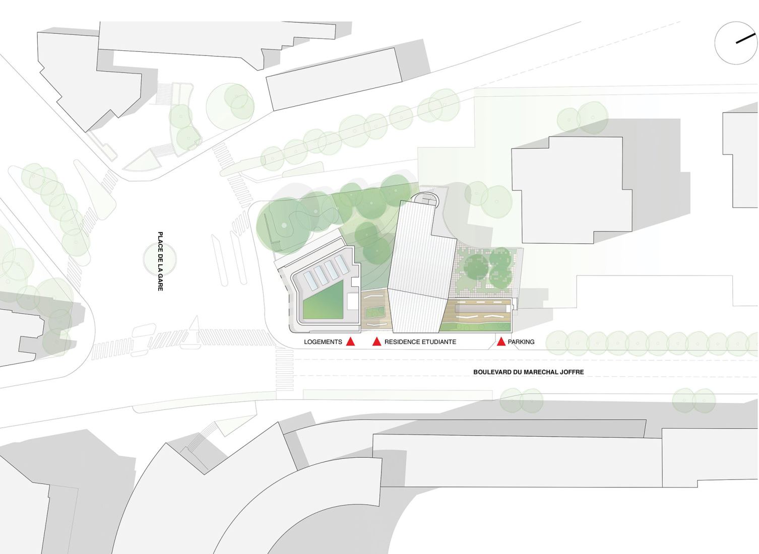 Plano de situación. Complejo residencial Bourg-La-Reine por Margot-Duclot Architectes Associés.