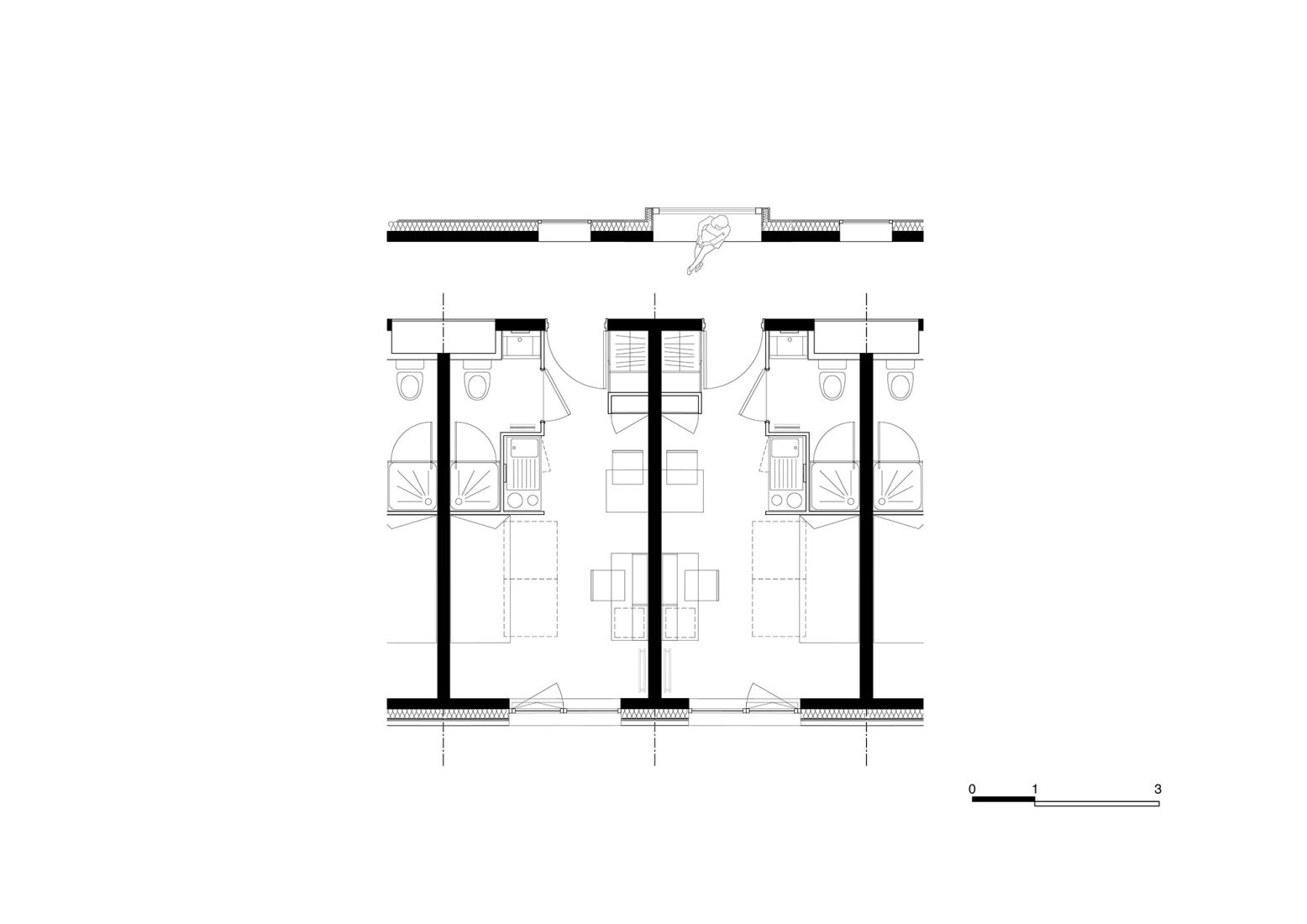 Plano de planta tipo. Complejo residencial Bourg-La-Reine por Margot-Duclot Architectes Associés.