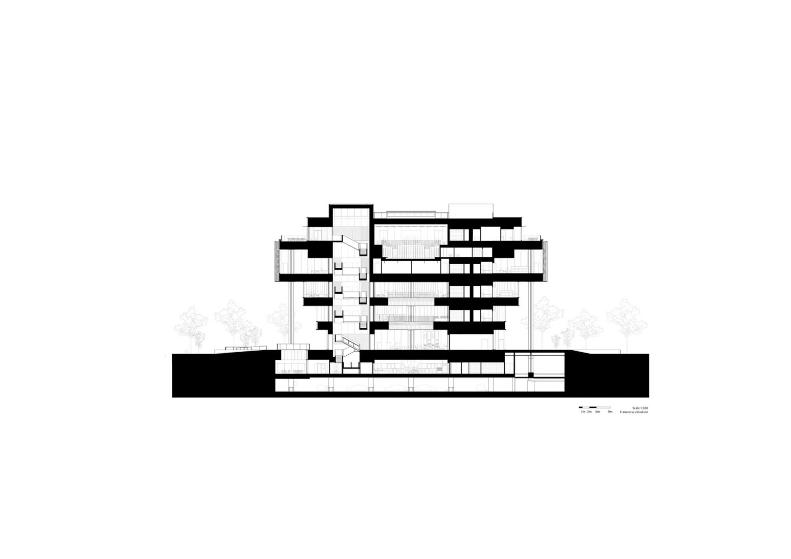 Section transverse. Tainan Public Library by Mecanoo and MAYU Architects