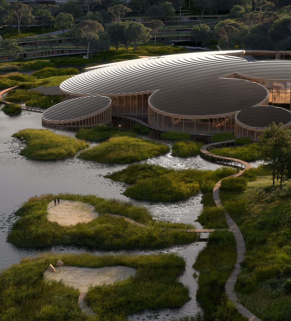Valle Científico de Shenzhen Guangming Mecanoo, Meng Architects y LOLA Landscape Architects. Visualización por WAX.