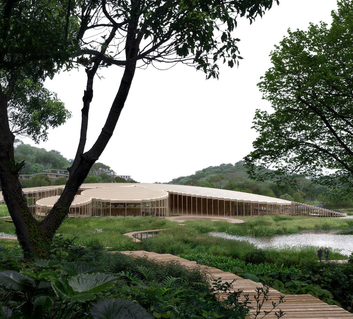 Valle Científico de Shenzhen Guangming Mecanoo, Meng Architects y LOLA Landscape Architects. Visualización por WAX.