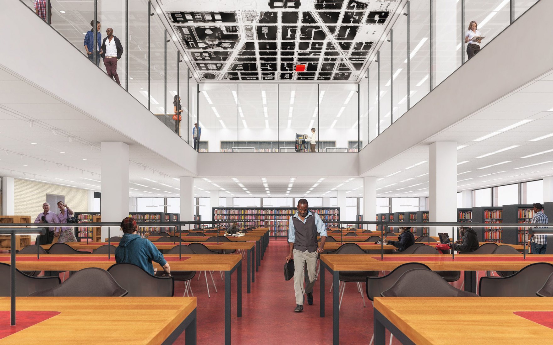 Grand reading room. Martin Luther King Jr. Memorial Library by Mecanoo and Martinez + Johnson. Image courtesy of mecanoo.