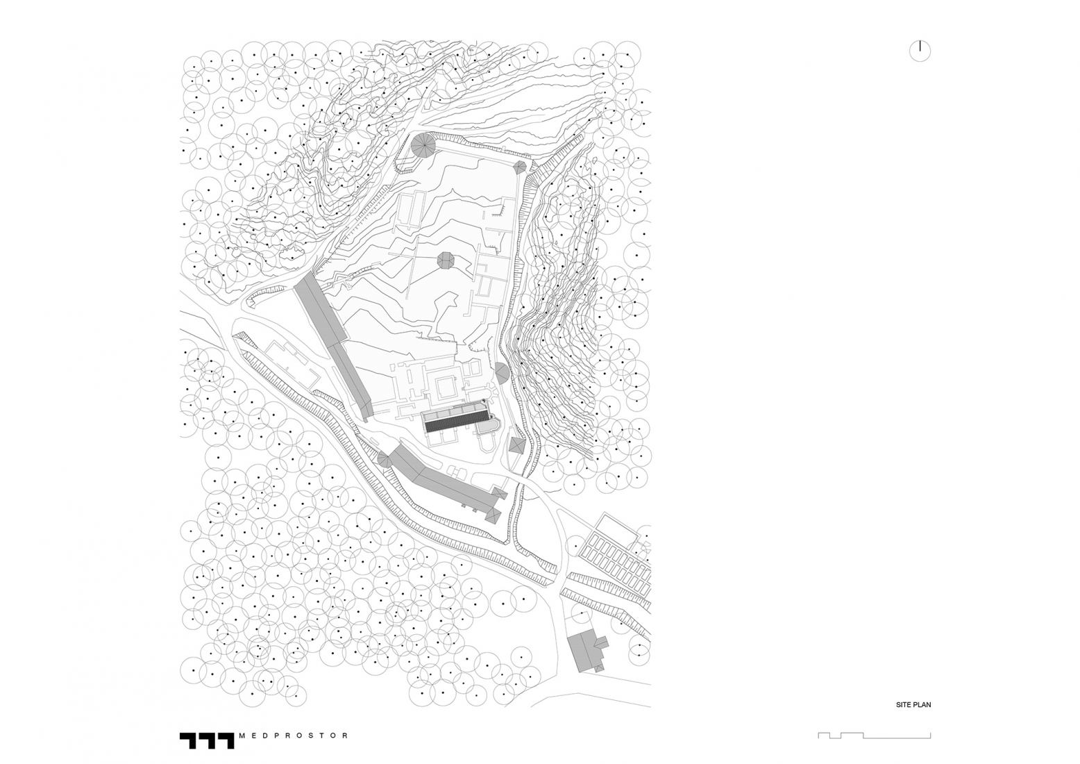 Site Plan. Covering the remains of the Church of St. John the Baptist in the Žiče Charterhouse by Medprostor. 