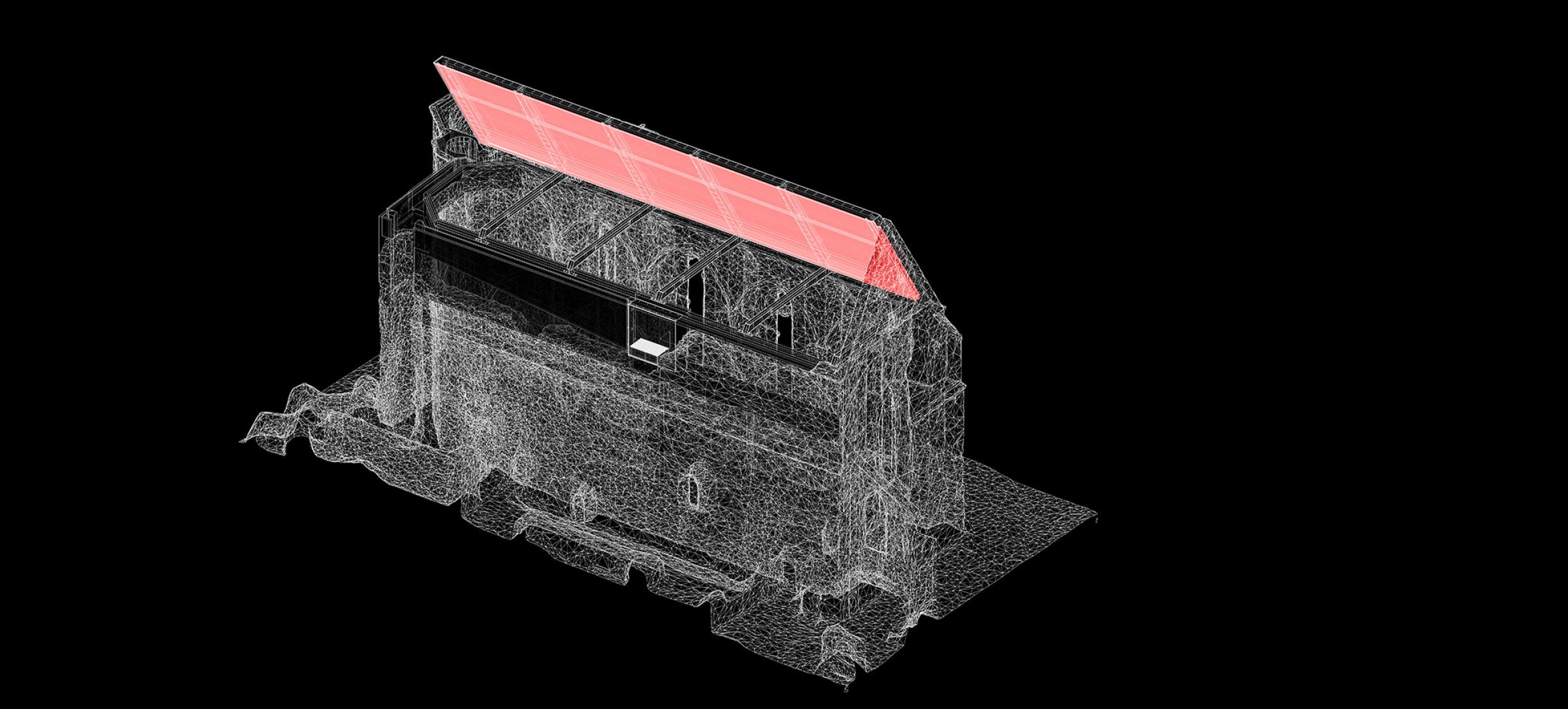 Axonometric plan. Covering the remains of the Church of St. John the Baptist in the Žiče Charterhouse by Medprostor. 