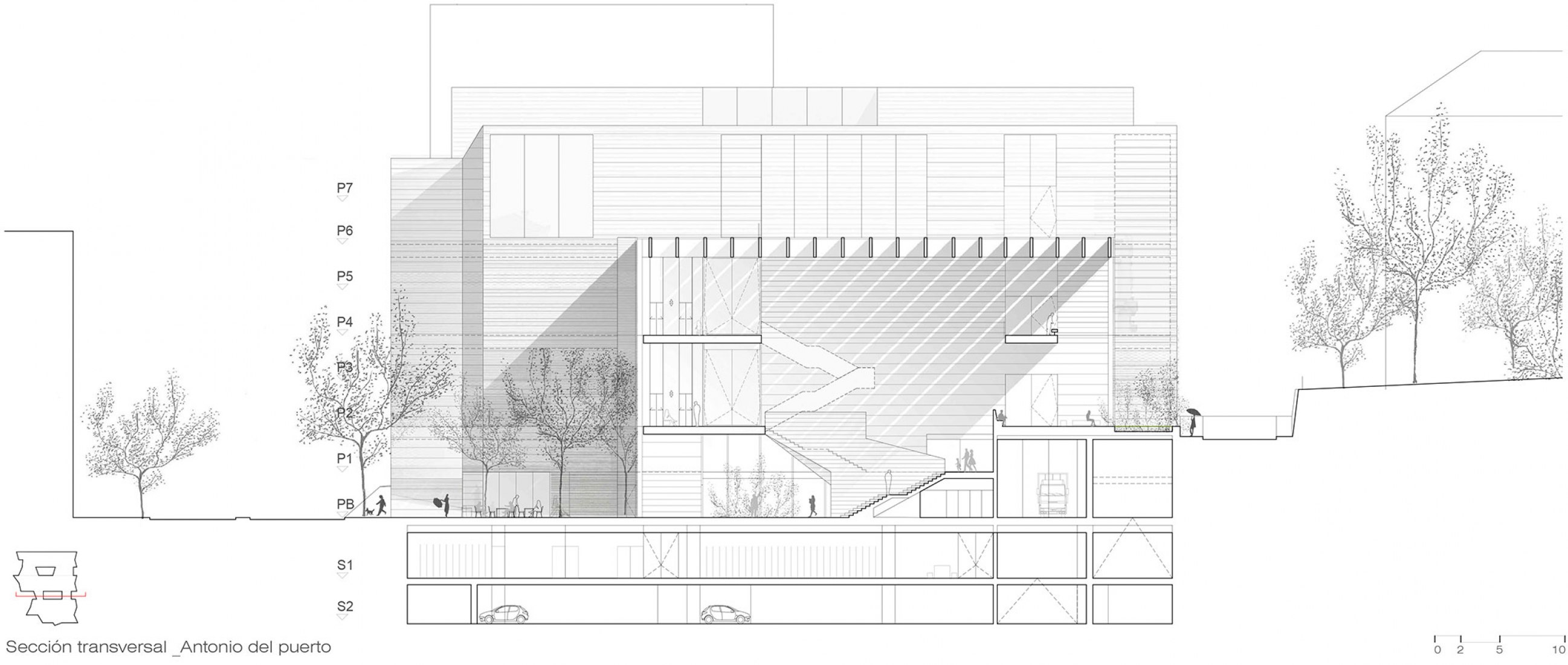 Sección acceso. Museo de Prehistoria y Arqueología de Cantabria (MUPAC) por Mendoza Partida. Imagenes Gobierno de Cantabria