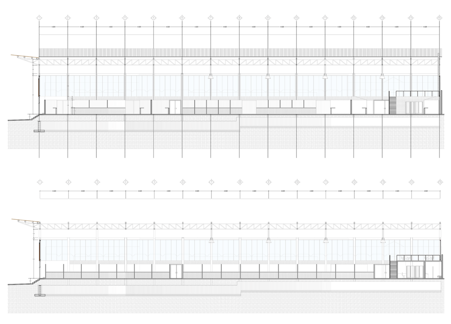 Sección. Rehabilitación del Mercado de la Purísima por Bandada Studio.