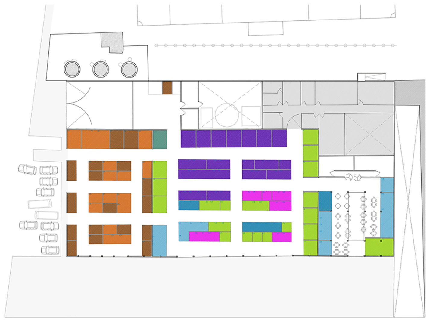 Planta. Rehabilitación del Mercado de la Purísima por Bandada Studio.