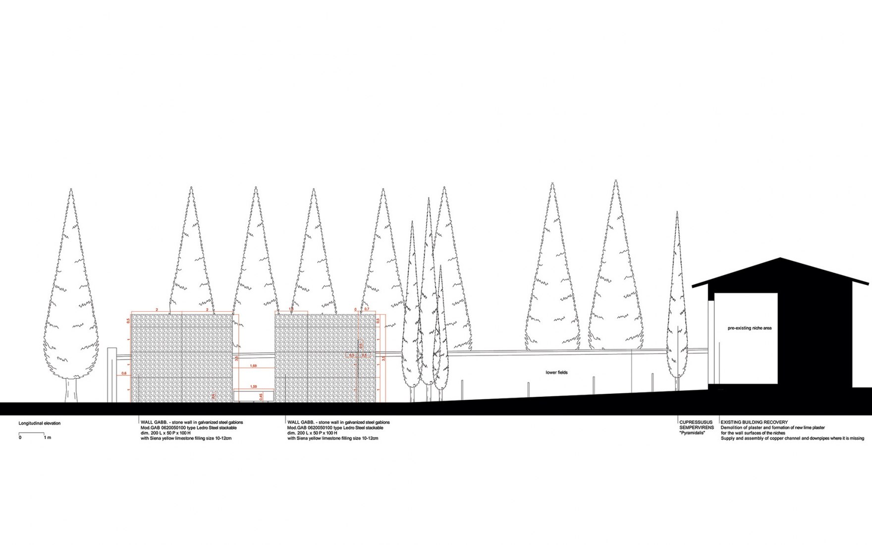 Section. Redevelopment of Castel San Gimignano cemetery by Microscape.