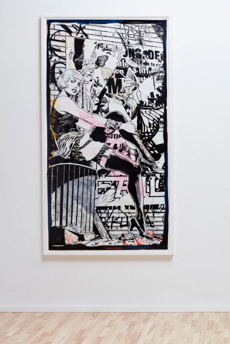  FAILE Time PPR 2015. Acrílico, tinta de serigrafía y pintura en aerosol sobre papel. Dimensiones  190.5 x 99 cm.
