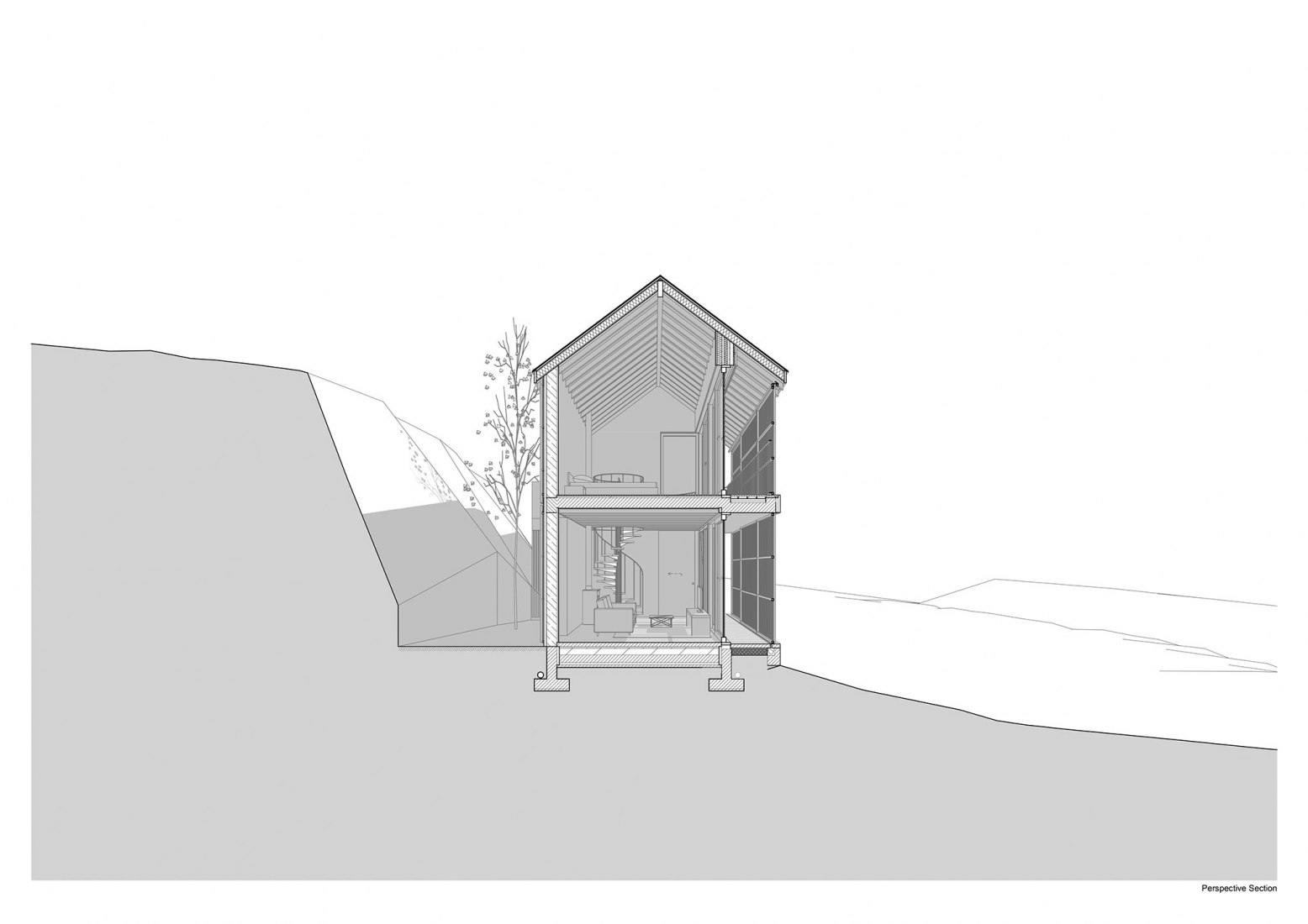 Sección en perspectiva. Casa del Granero por Marta Brandão & Mimahousing.
