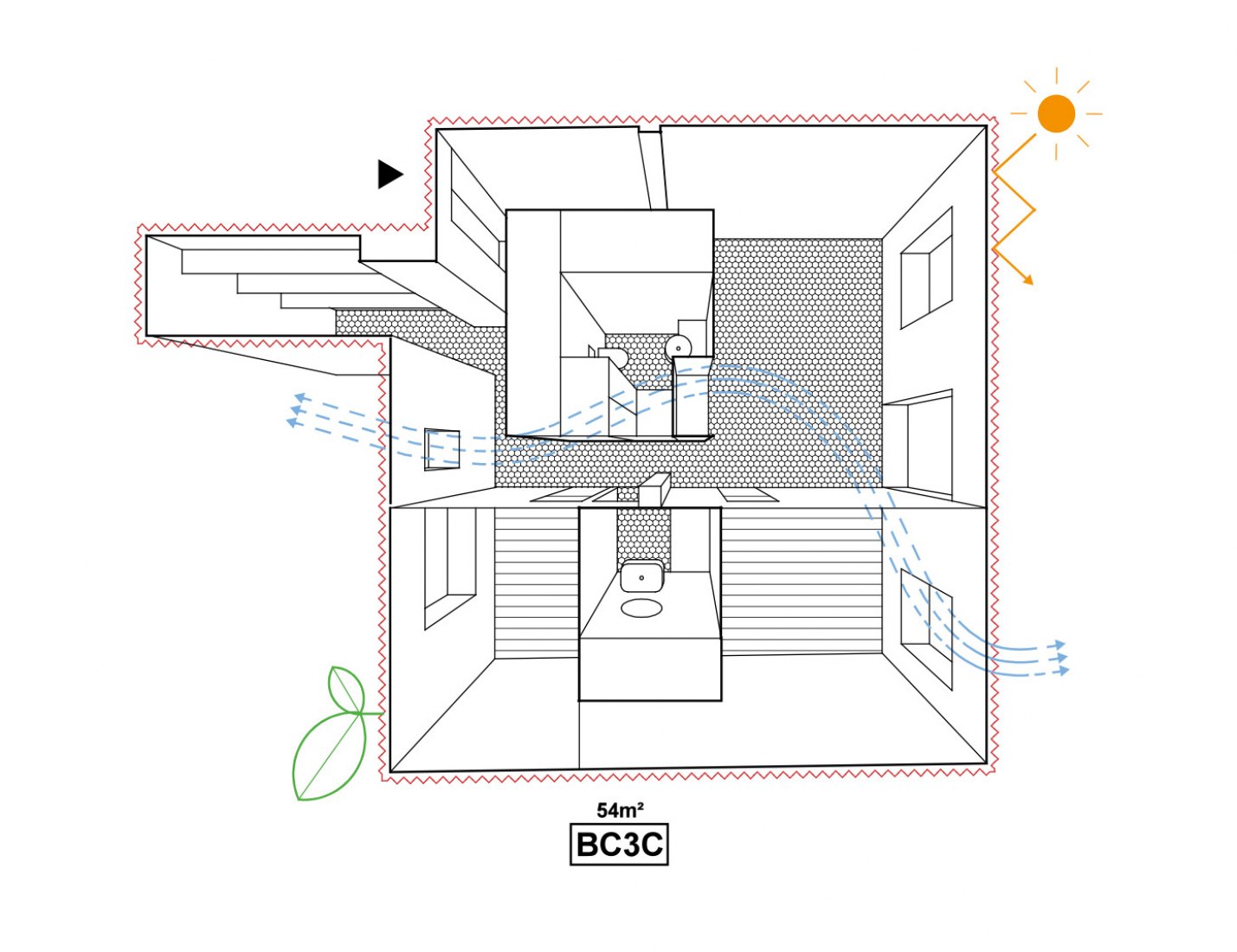 Axonométrica. Casa M01 por MINIMO.