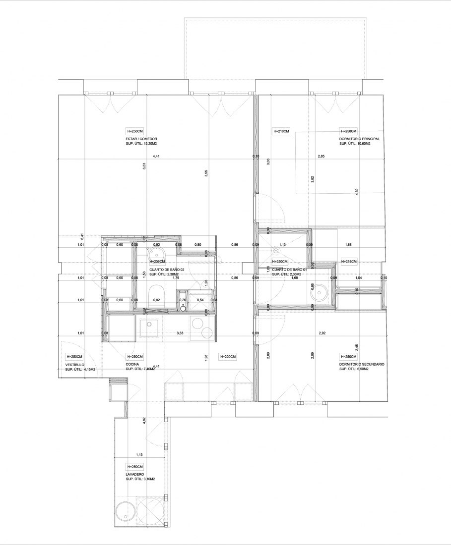 Plano de planta acotado. Casa M01 por MINIMO.
