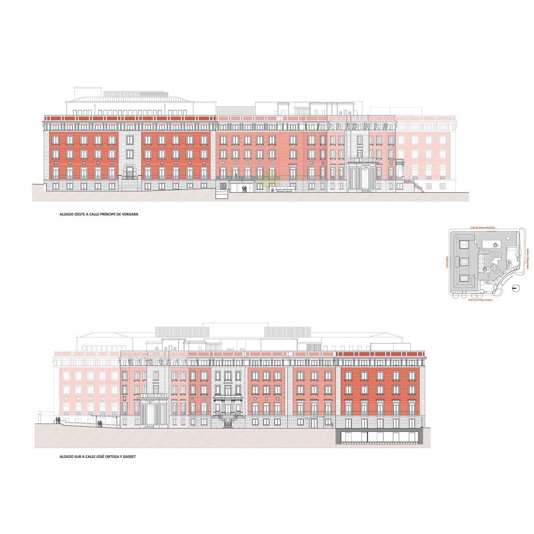 Alzado oeste y sur. Nueva Sede del Ministerio de Asuntos Exteriores por MMN arquitectos. 