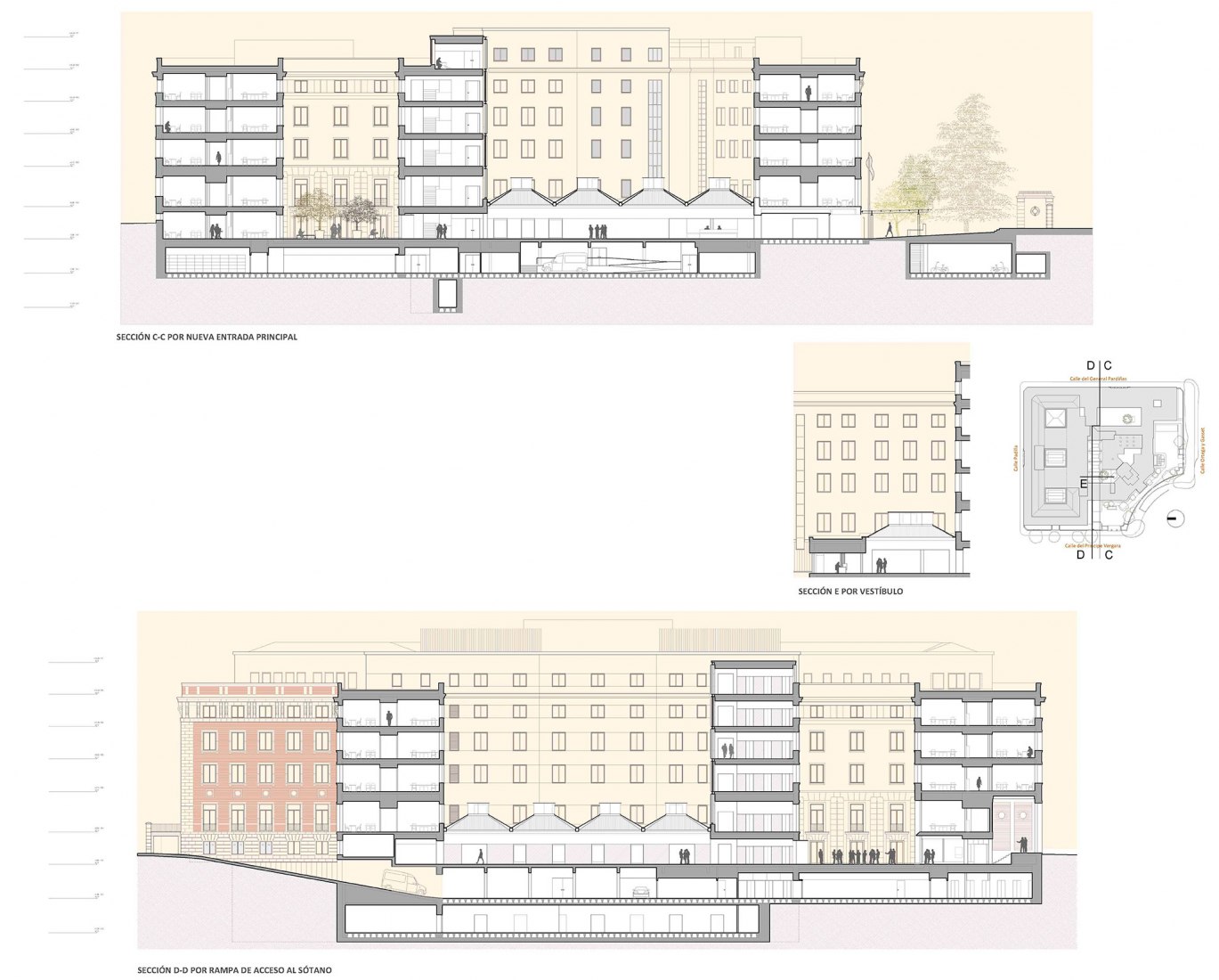 Sección C-C y D-D. Nueva Sede del Ministerio de Asuntos Exteriores por MMN arquitectos. 