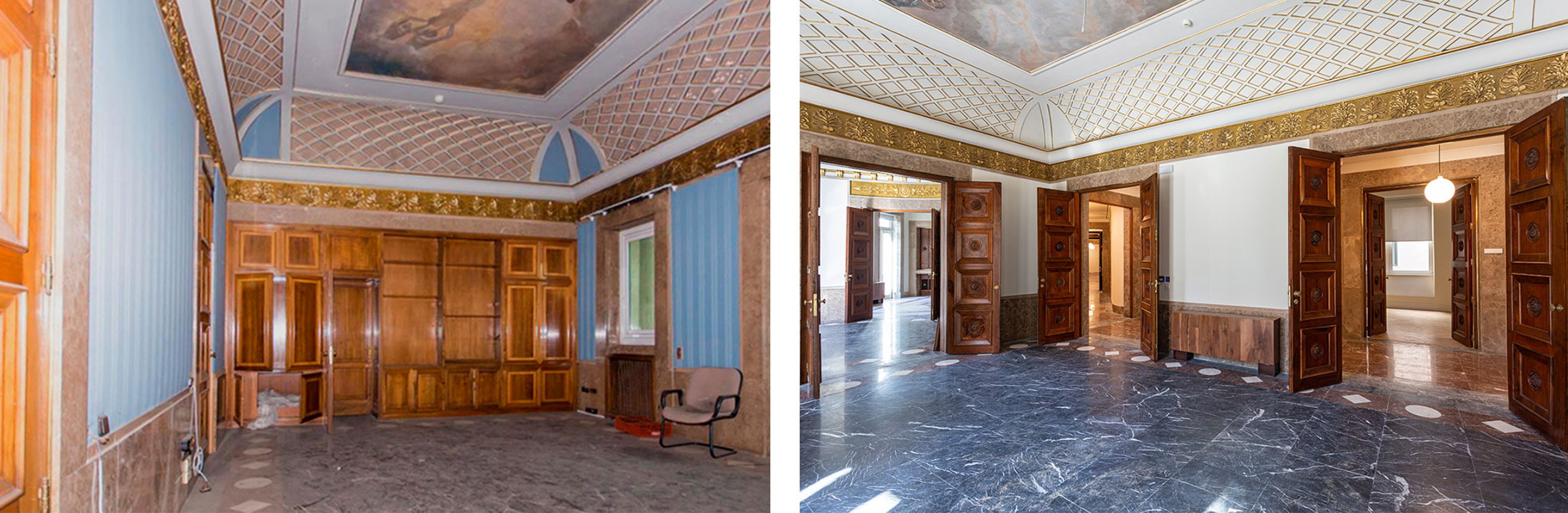 Comparativa de estado previo y estado reformado. Nueva Sede del Ministerio de Asuntos Exteriores por MMN arquitectos. 