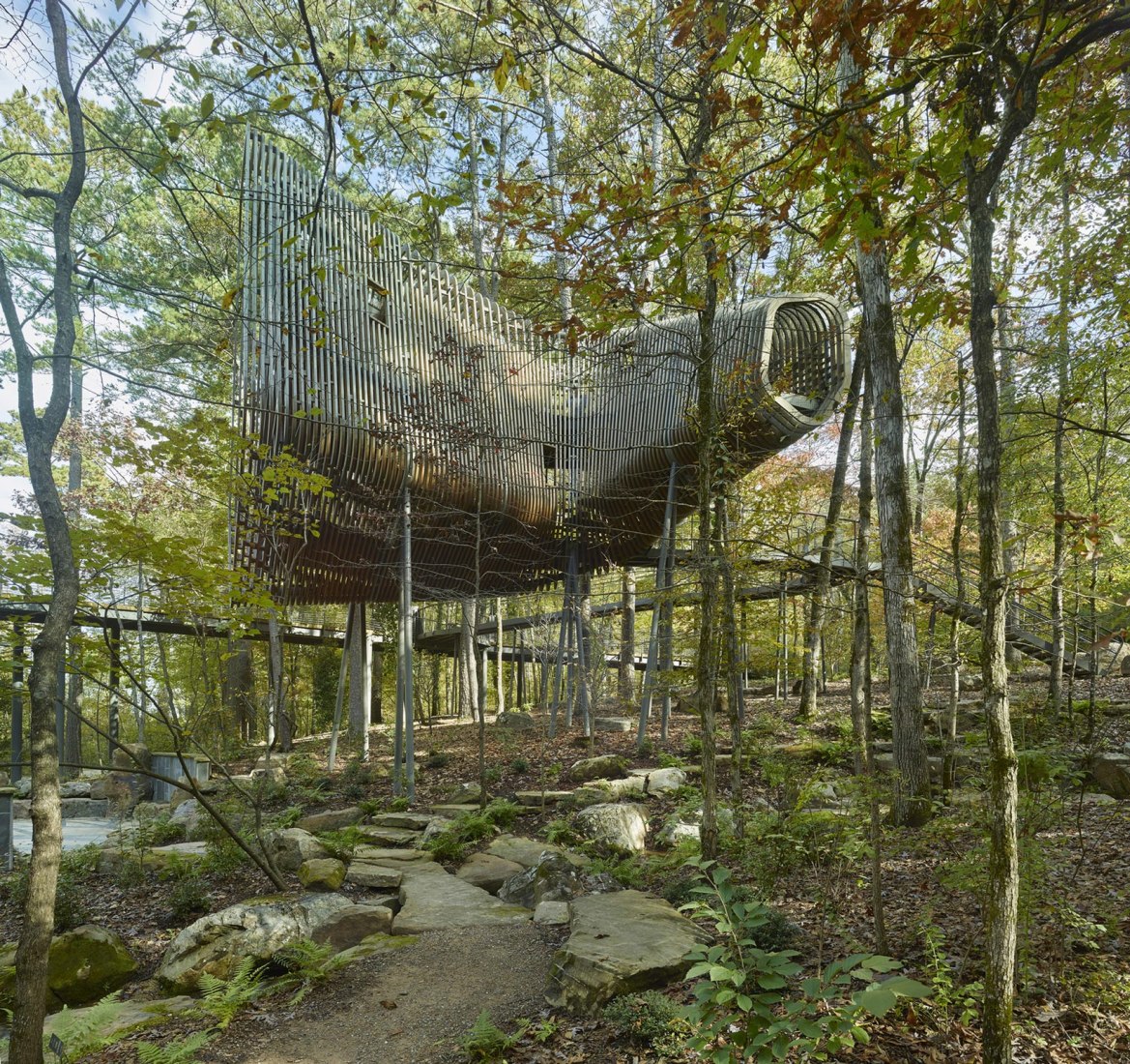 La Casa del Árbol Evans en el Bosque de los Jardines de Garvan por modus studio y la Universidad de Arkansas. Fotografía por Timothy Hursley.