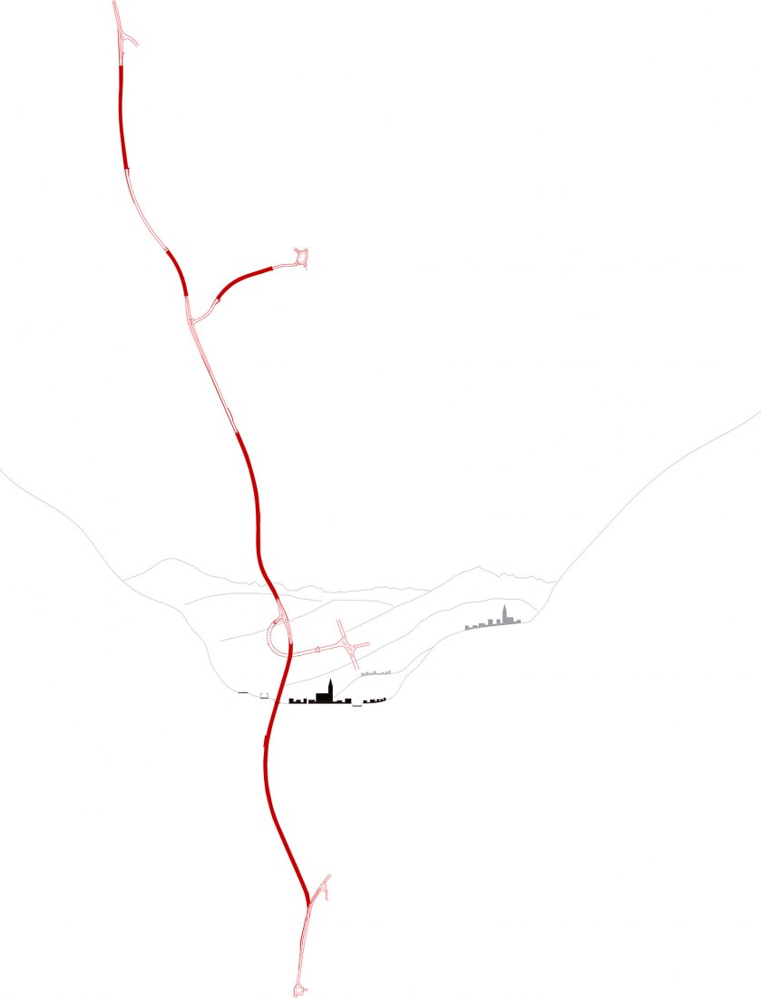 Plano de situación. Unión central de la carretera de circunvalación Bressanone-Varna por MoDusArchitects