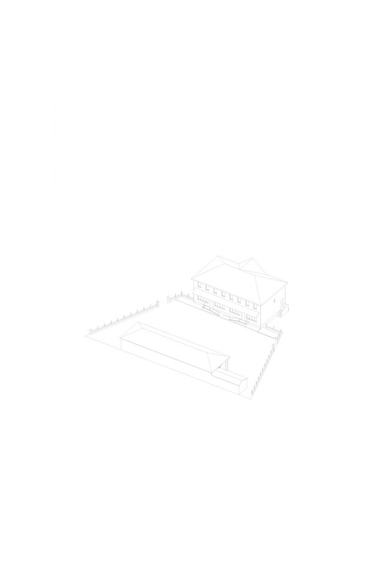 Axonometric drawing. School Refectory in Montbrun-Bocage by BAST. Emerging Architecture Award 2019.