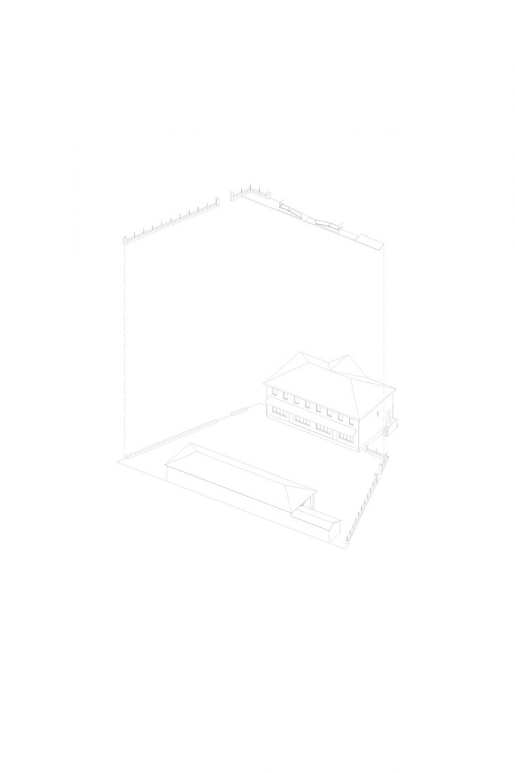 Axonometric drawing. School Refectory in Montbrun-Bocage by BAST. Emerging Architecture Award 2019.
