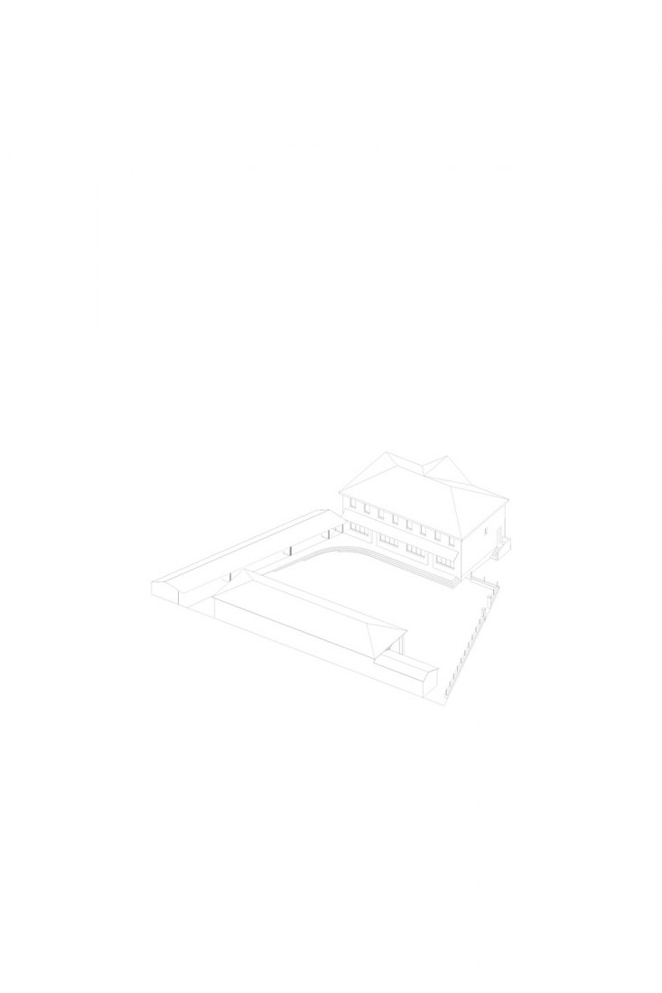 Axonometric drawing. School Refectory in Montbrun-Bocage by BAST. Emerging Architecture Award 2019.