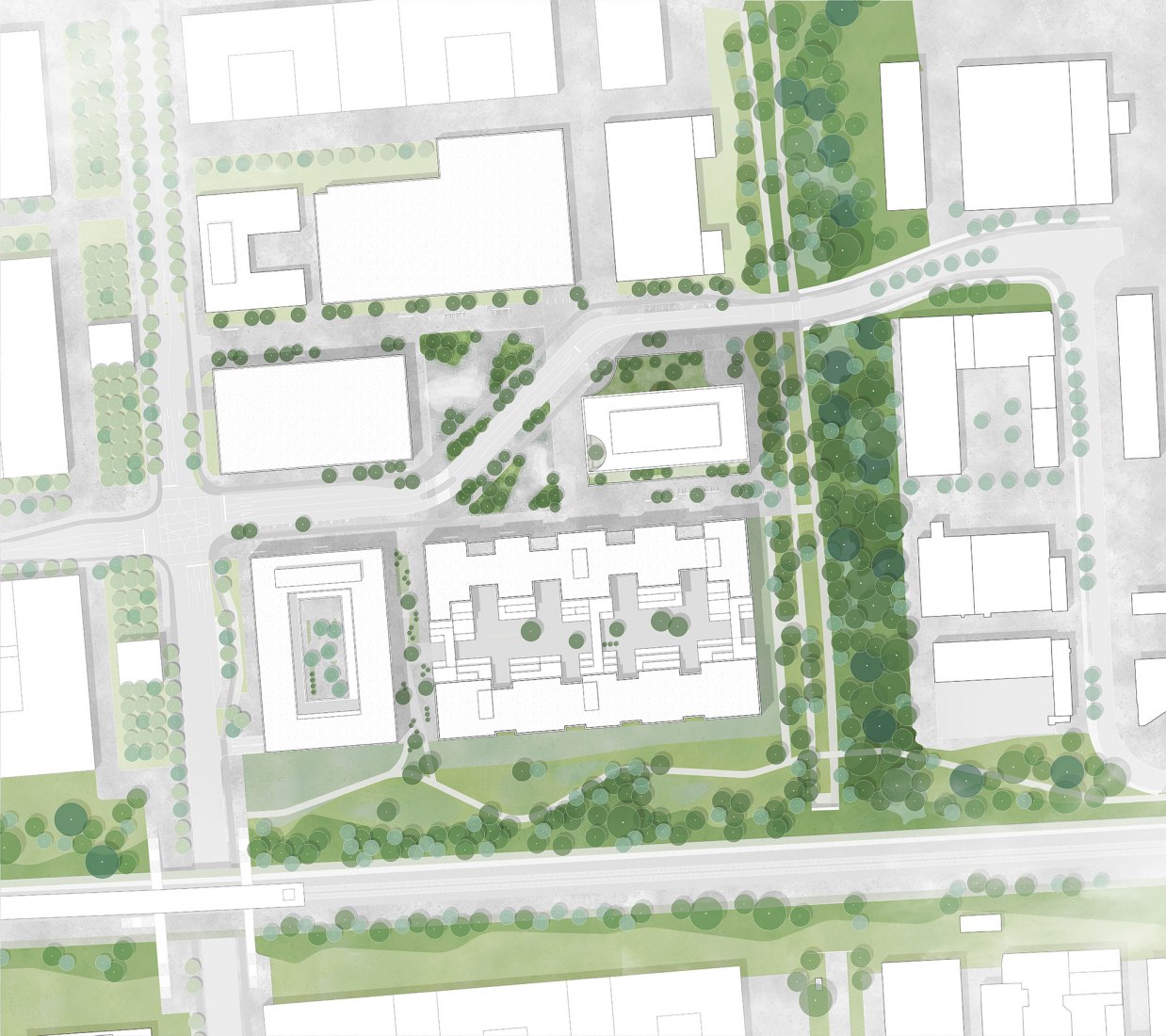 Site plan. Mixed-use hotel, retail and office building in Munich by Morris+Company and Kirchberger & Wiegner Rohde.