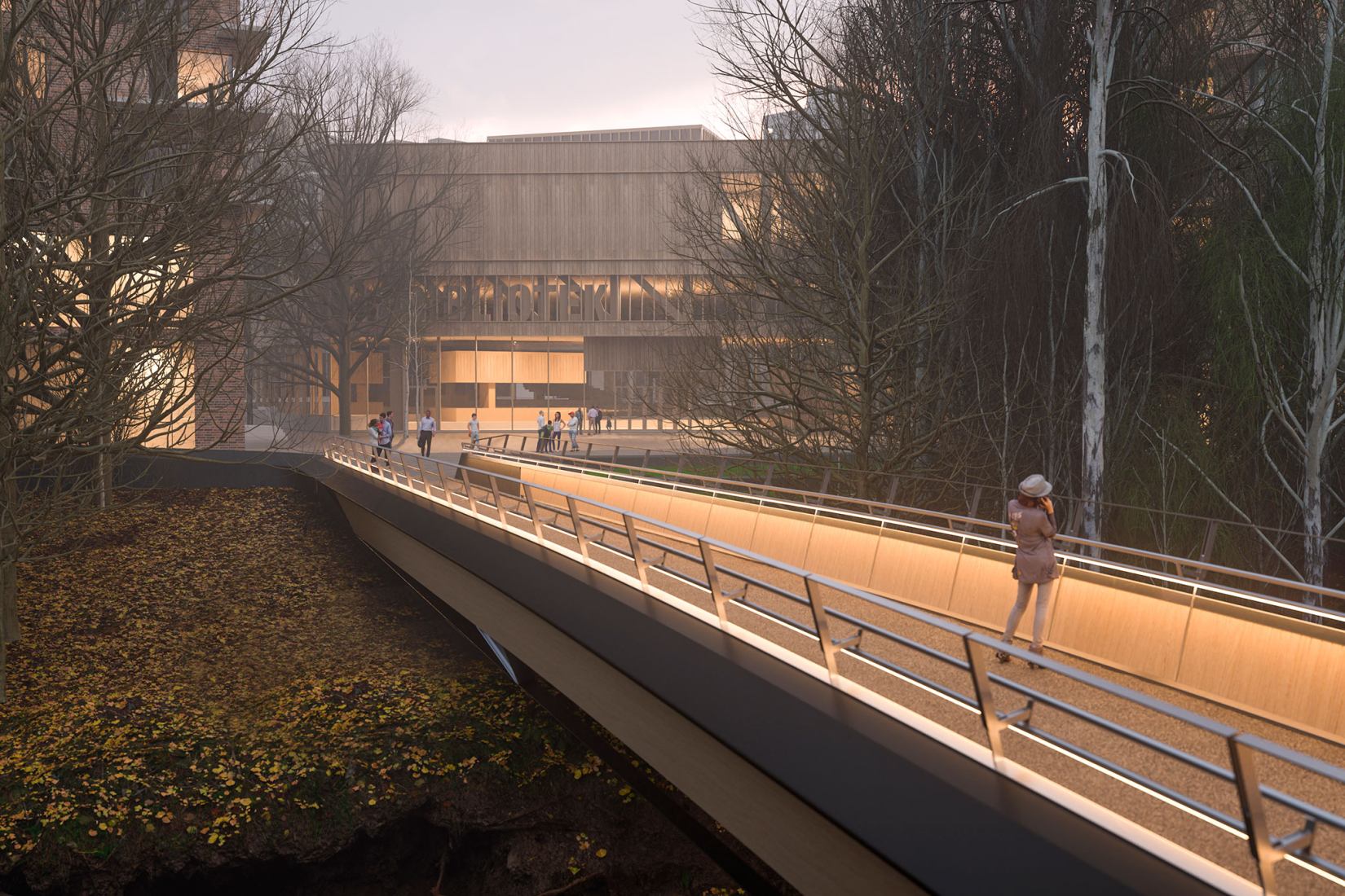 Kulturbroene north bridge. Visualisation of Culture Bridges, Lilleakerbyen, Oslo by Moxon Architects.