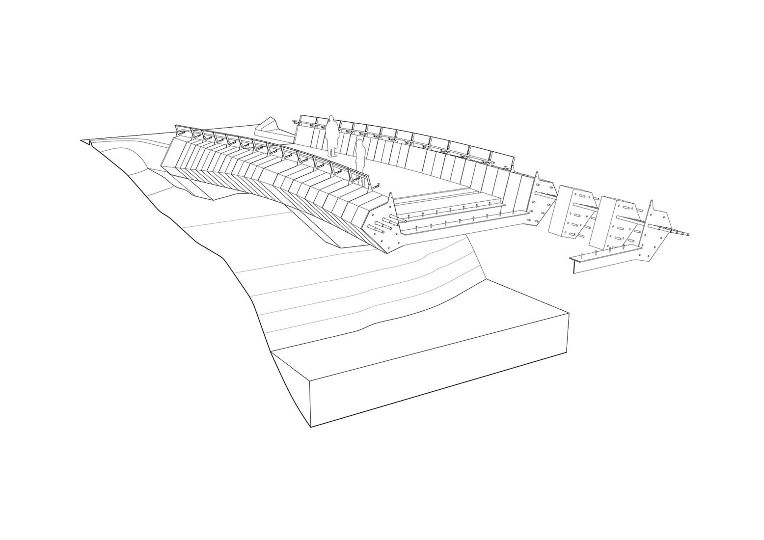 South bridge axonometry. Culture Bridges, Lilleakerbyen, Oslo by Moxon Architects.
