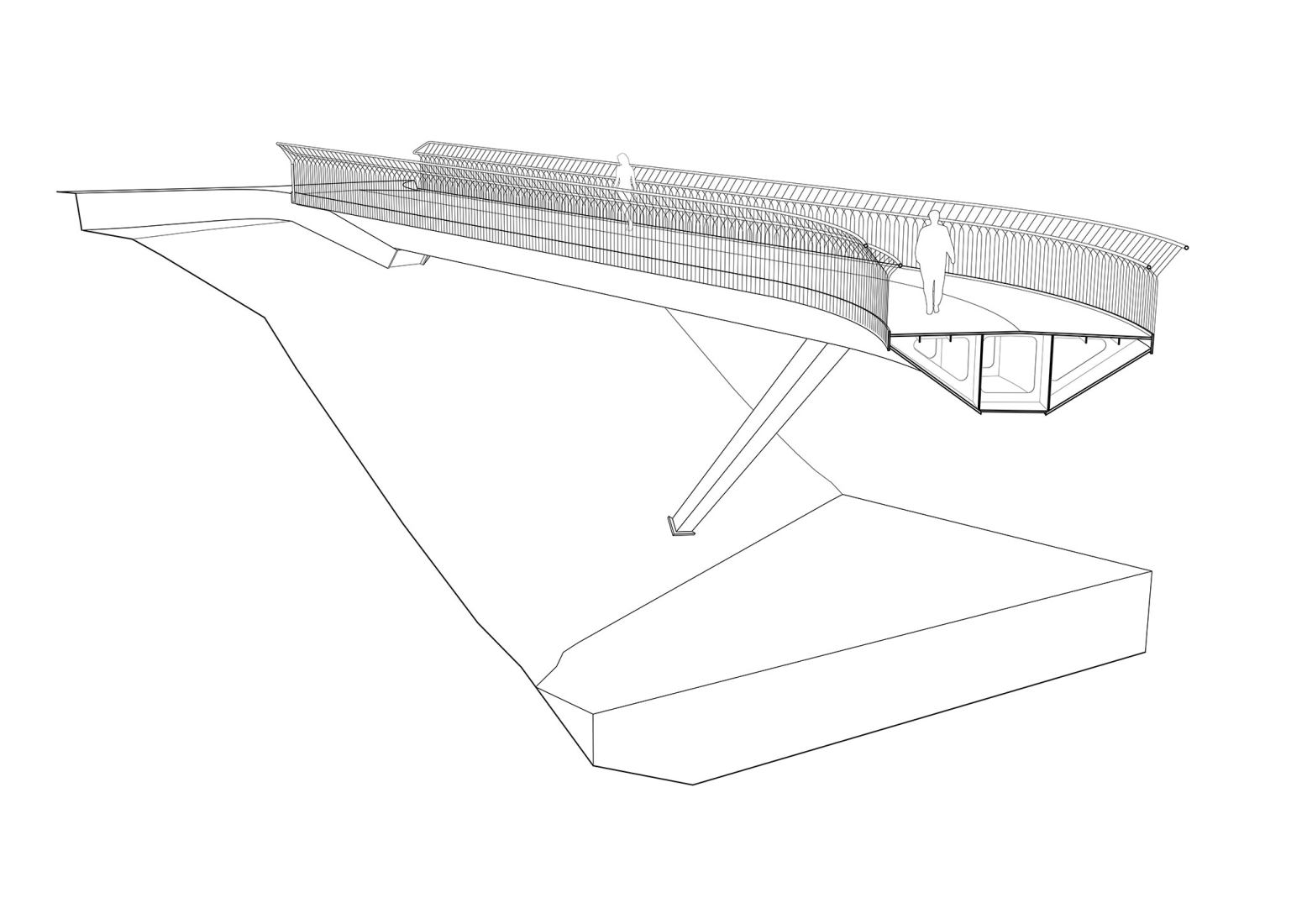Sykkelbroen bridge axonometry. Culture Bridges, Lilleakerbyen, Oslo by Moxon Architects.