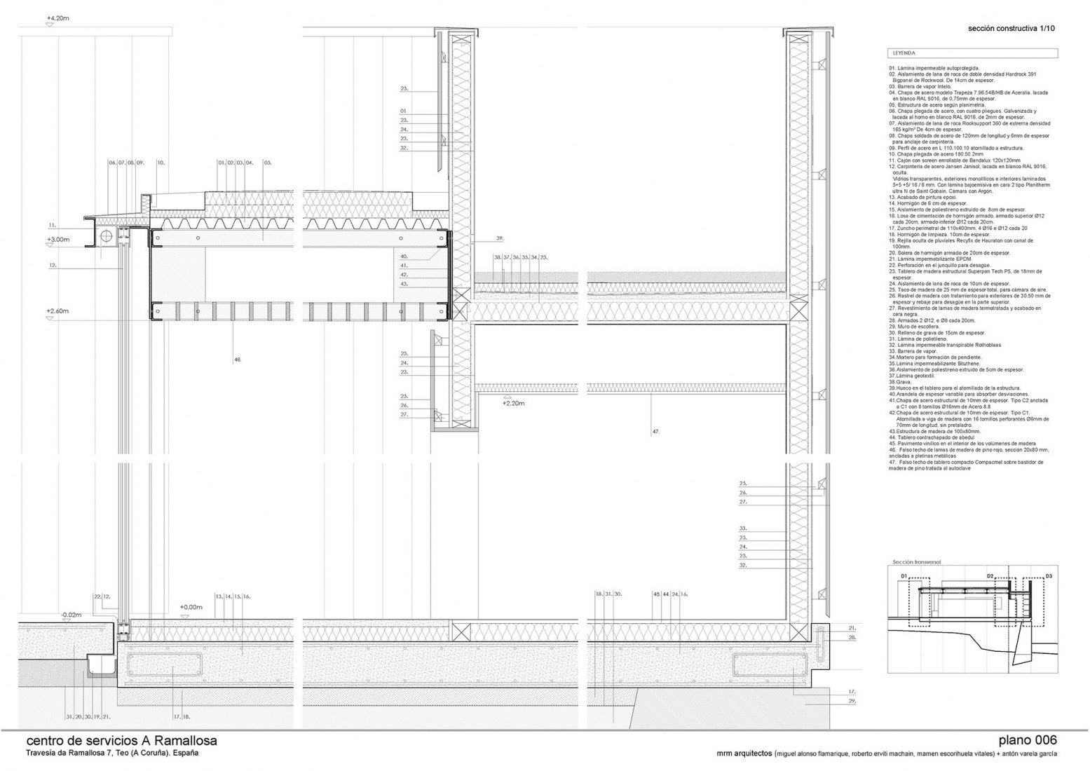 Constructive section. "A Ramallosa" Service Center by MRM arquitectos + AVG.