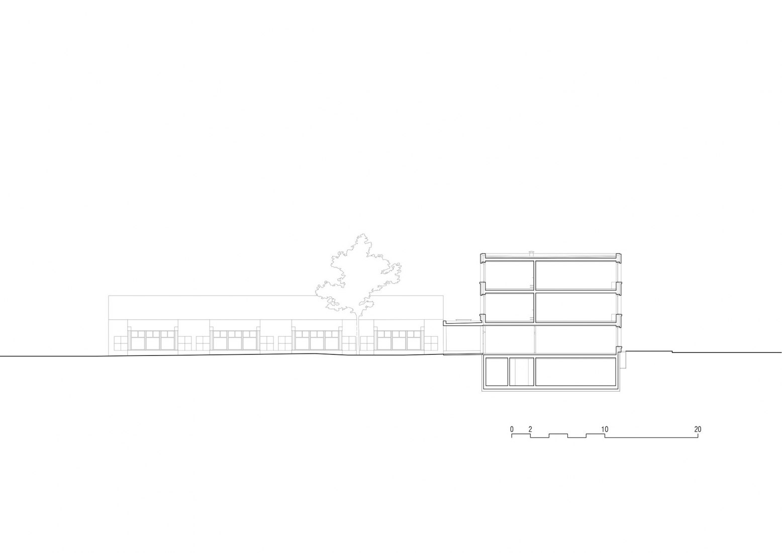 Sección. Nueva escuela Meinier por Mue Atelier d'Architecture.