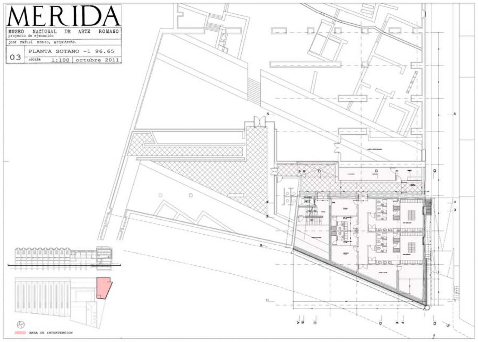 Plano de planta sótano -1. Ampliación del Museo Nacional de Arte Romano de Mérida por Rafael Moneo
