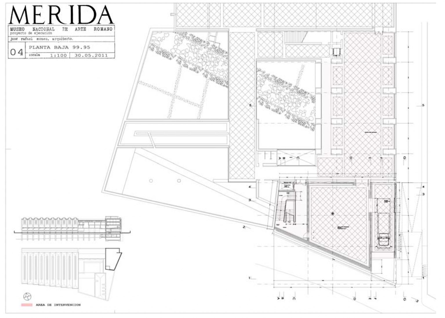 Plano de planta baja. Ampliación del Museo Nacional de Arte Romano de Mérida por Rafael Moneo
