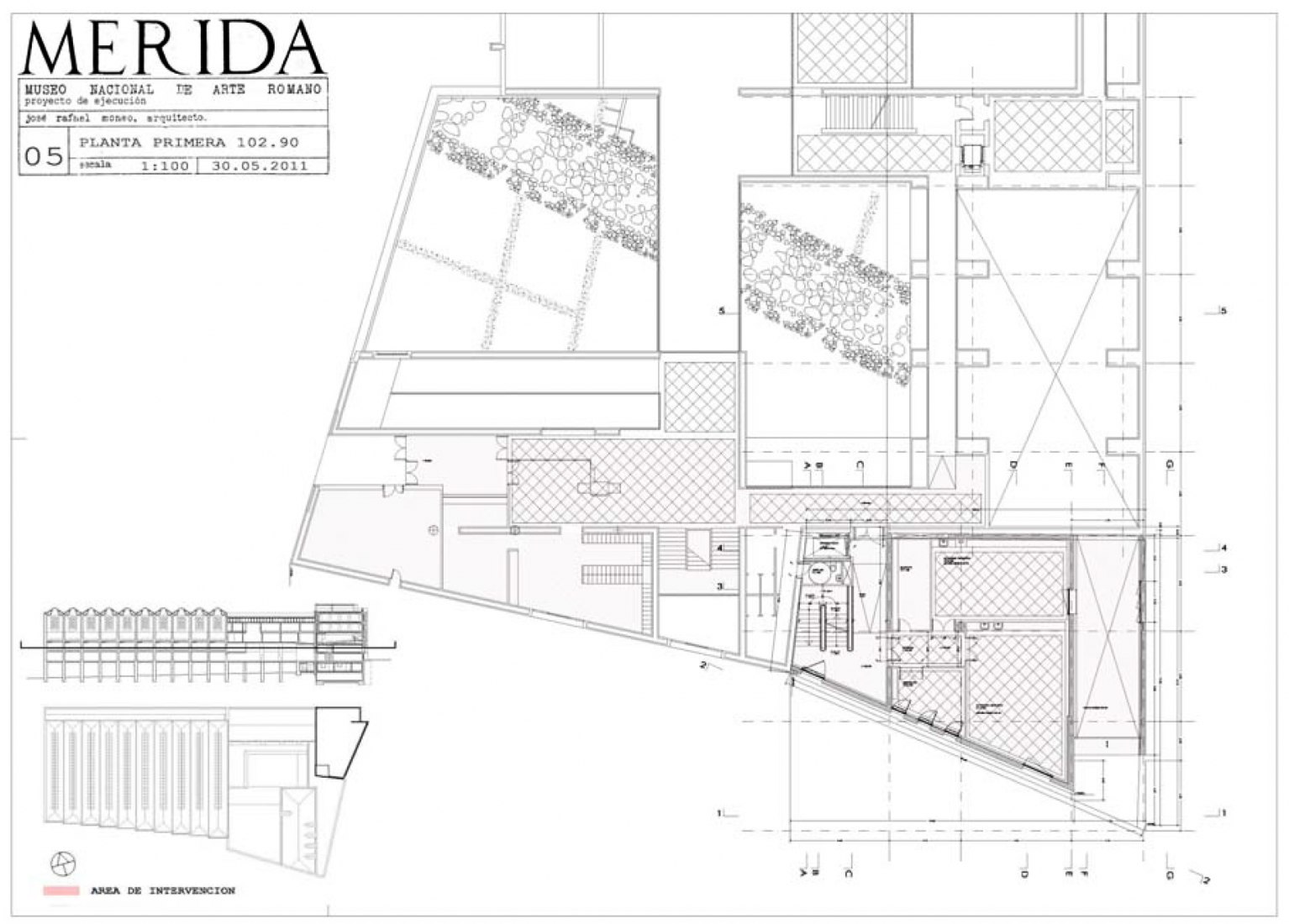 Plano de planta primera. Ampliación del Museo Nacional de Arte Romano de Mérida por Rafael Moneo