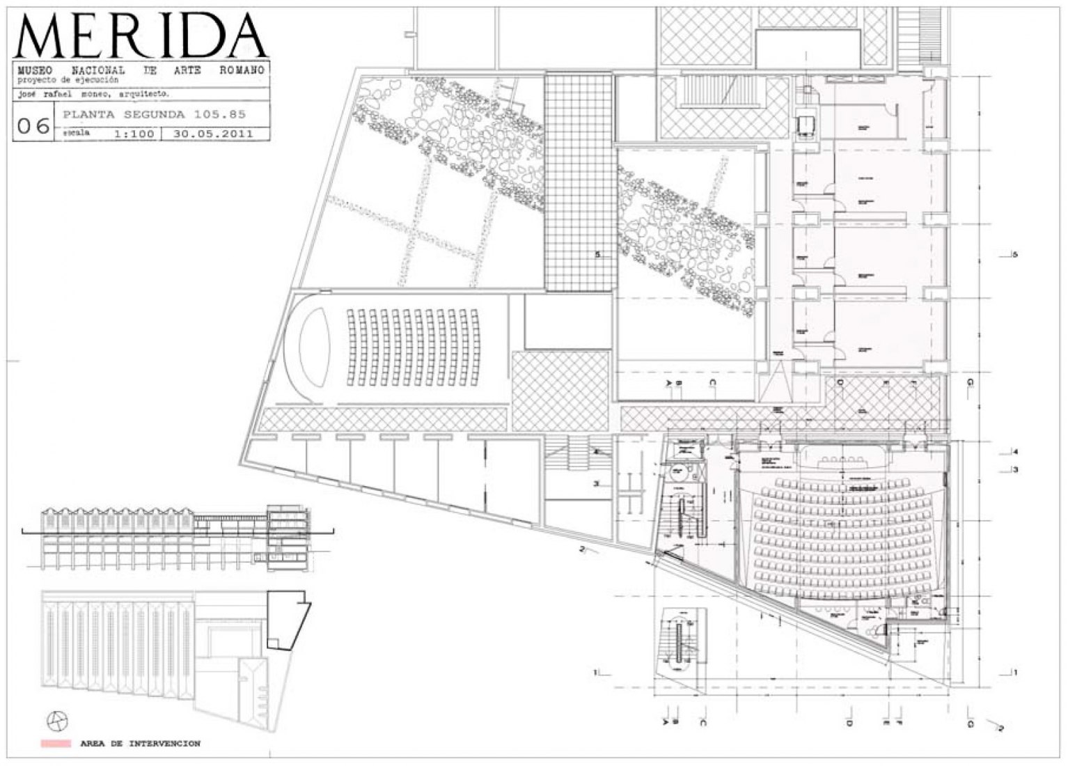Plano de planta segunda. Ampliación del Museo Nacional de Arte Romano de Mérida por Rafael Moneo