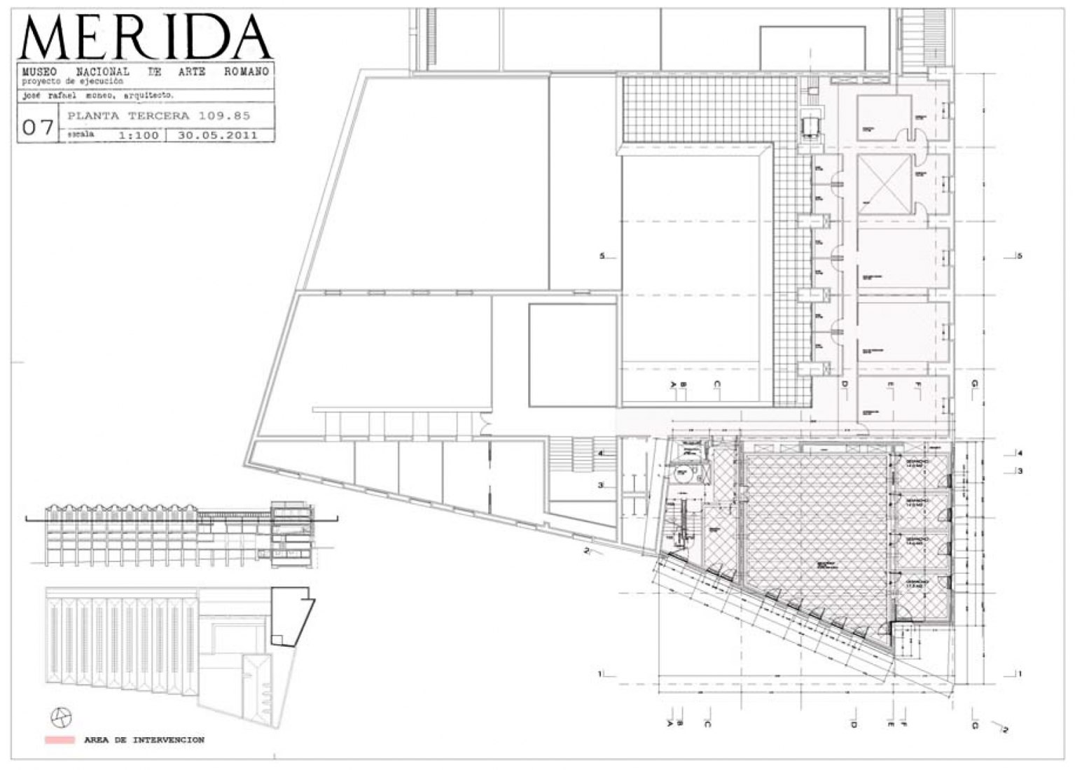 Plano de planta tercera. Ampliación del Museo Nacional de Arte Romano de Mérida por Rafael Moneo