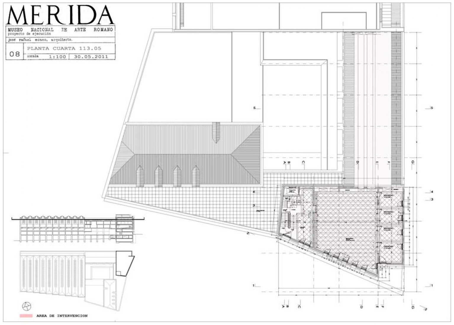 Plano de planta cuarta. Ampliación del Museo Nacional de Arte Romano de Mérida por Rafael Moneo