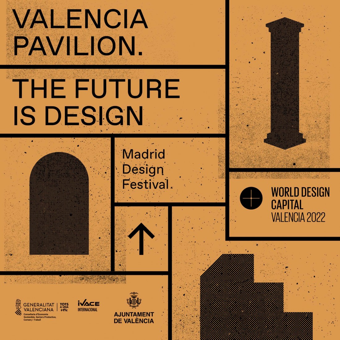 «Valencia Pavilion. The Future is Design», el presente y el futuro del diseño valenciano desde cinco pabellones por MUT Design. Gráfico por Ibán Ramón
