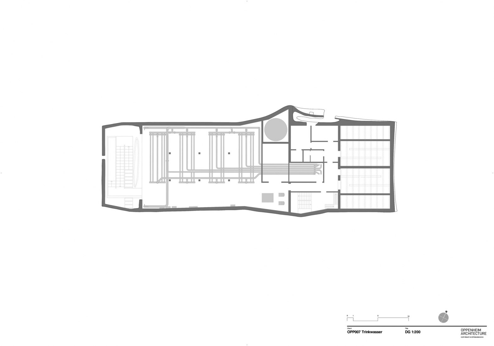 Planta primera. Planta de purificación de agua de Muttenz por Oppenheim architecture.