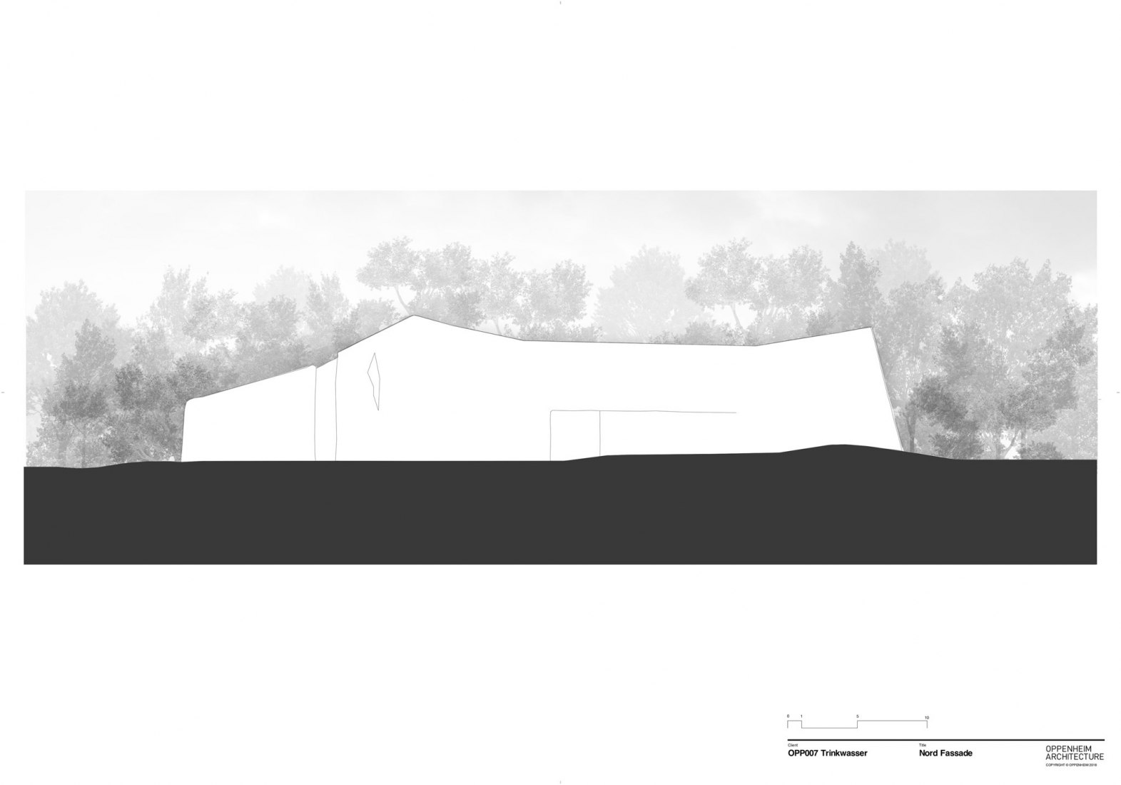 Alzado norte. Planta de purificación de agua de Muttenz por Oppenheim architecture.